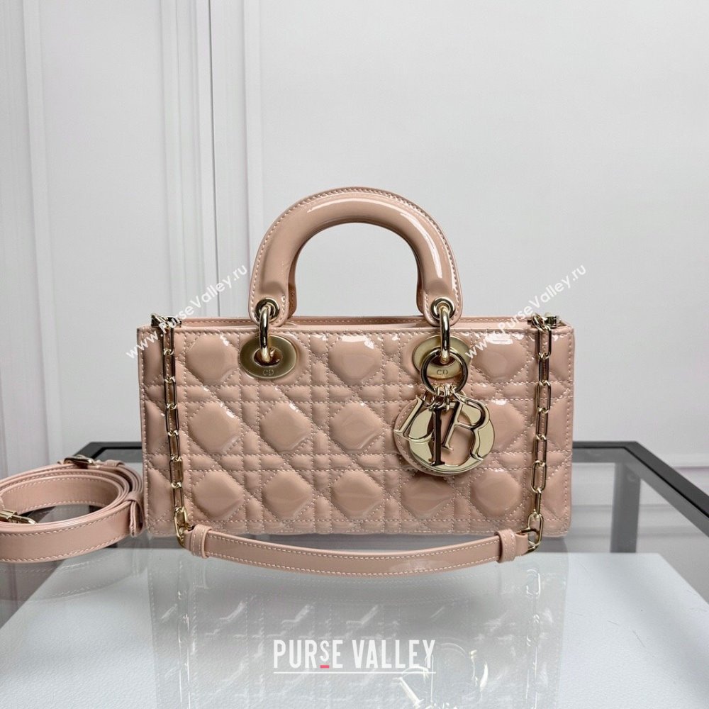 Dior Lady D-Joy Medium Bag in Nude Pink Patent Calfskin 2024 0806 (XXG-240806010)