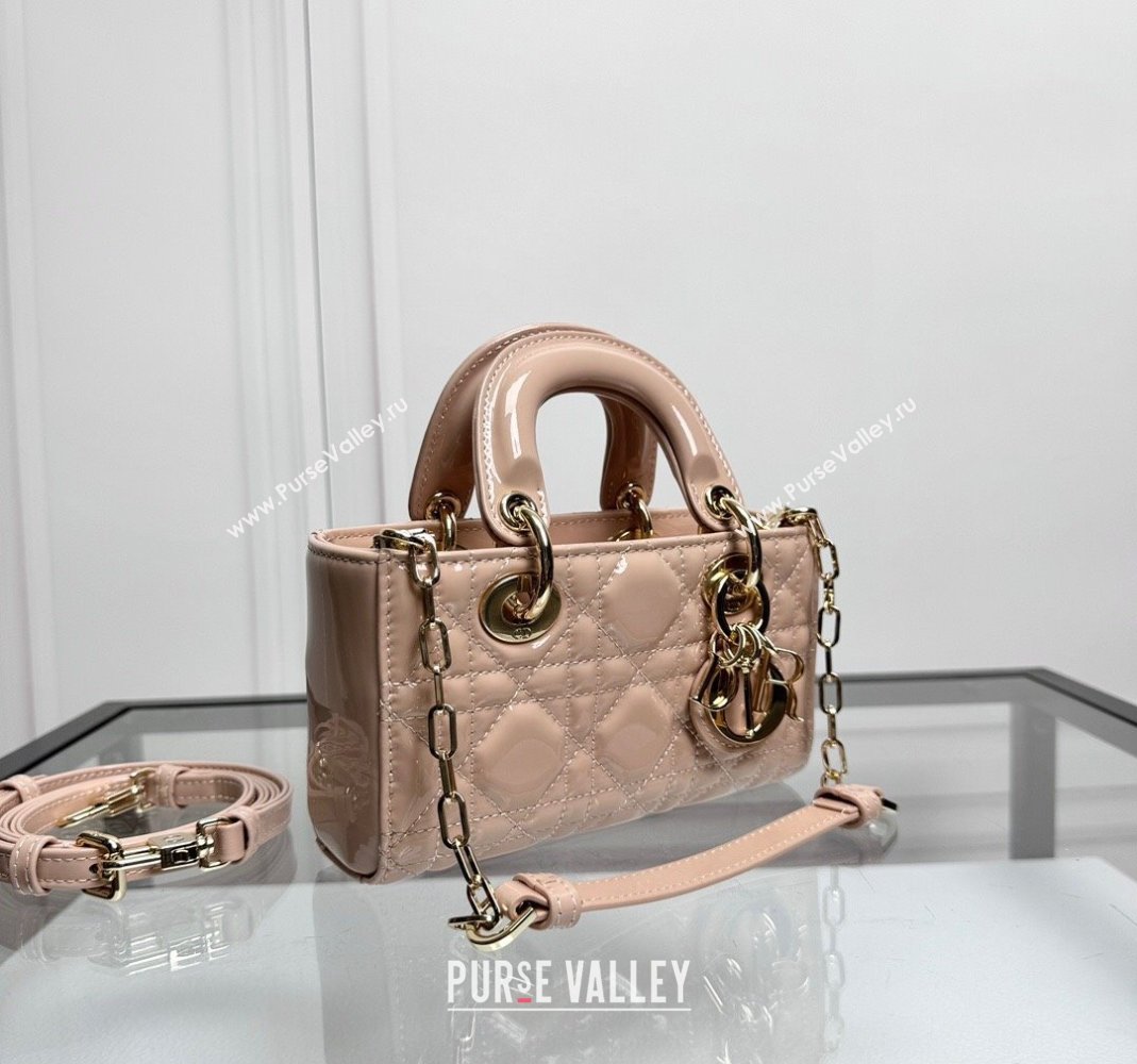 Dior Lady D-Joy Micro Bag in Nude Pink Patent Calfskin 2024 0806 (XXG-240806008)