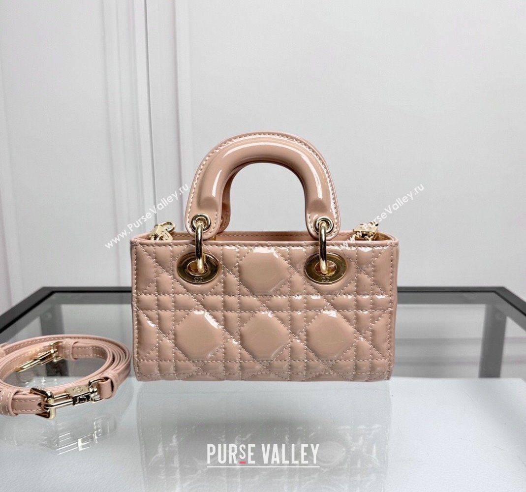 Dior Lady D-Joy Micro Bag in Nude Pink Patent Calfskin 2024 0806 (XXG-240806008)