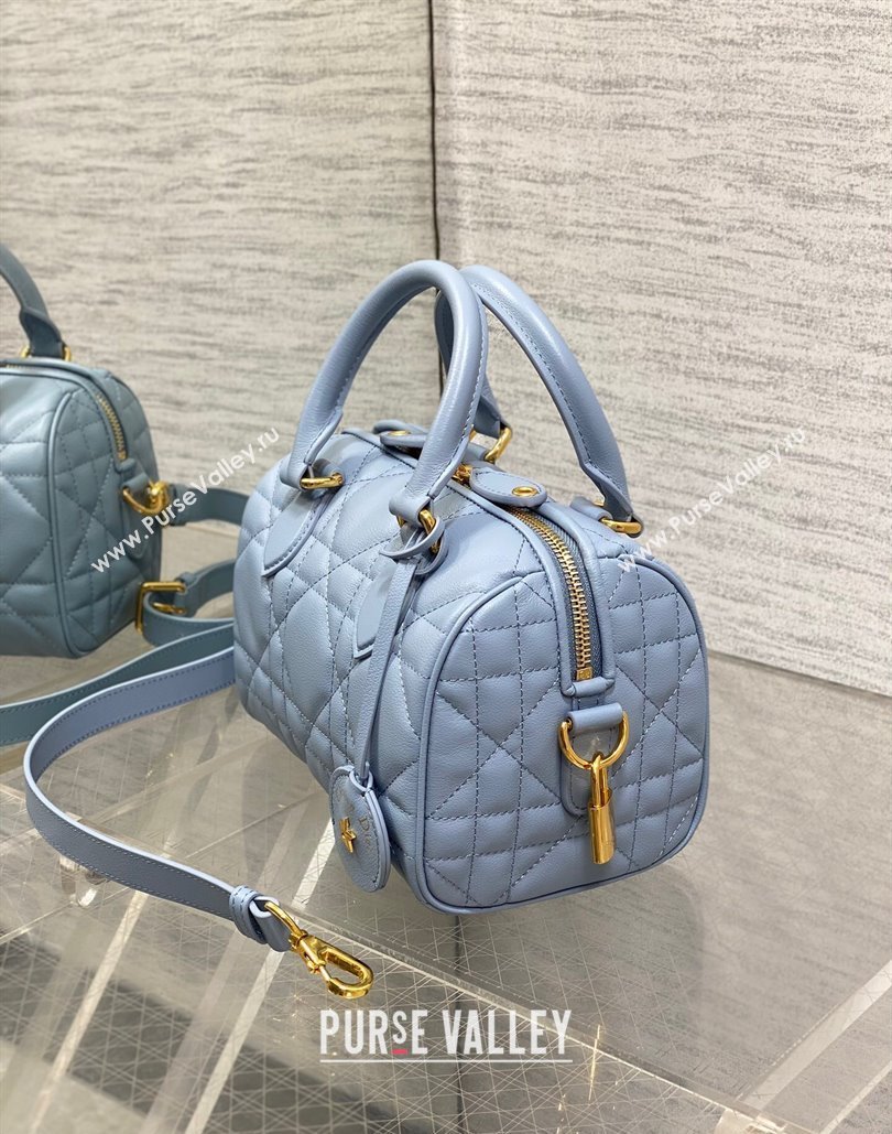 Dior Groove 20 Boston Bag in Black Macrocannage Calfskin Pale Blue 2024 (XXG-240805119)