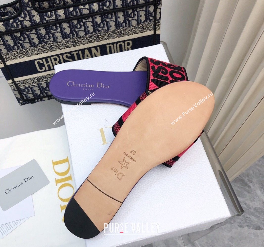 Dior Dway Flat Slides Sandal in Embroidered Cotton and Miss Dior Motif Pink/Purple 2024 No.193 (MD-240814016)