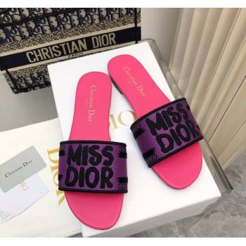 Dior Dway Flat Slides Sandal in Embroidered Cotton and Miss Dior Motif Pink/Purple 2024 No.191 (MD-240814018)