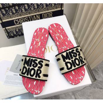 Dior Dway Flat Slides Sandal in Embroidered Cotton and Miss Dior Allover Motif Pink/Beige 2024 No.190 (MD-240814009)