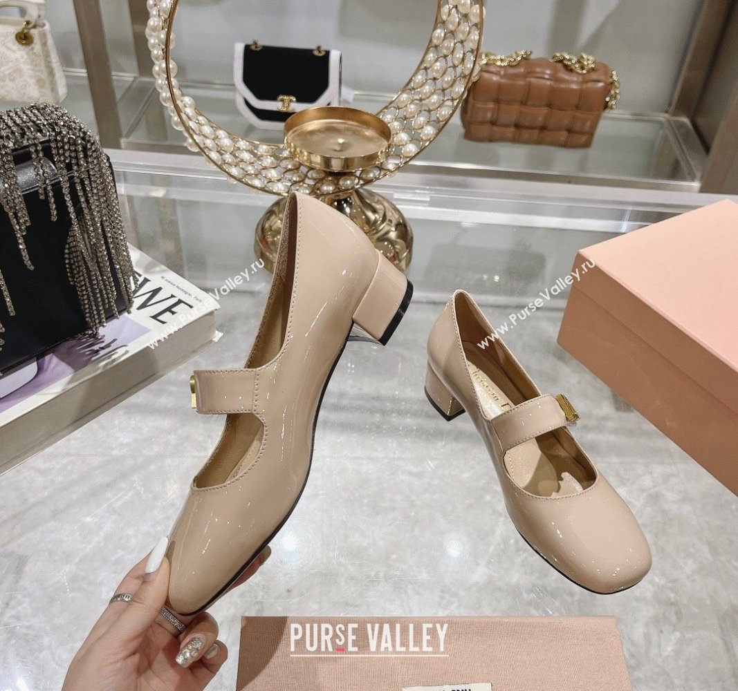 Dior Baby-D Mary Janes Pumps 4.5cm in Patent Leather Beige 2024 0814 (KL-240814002)