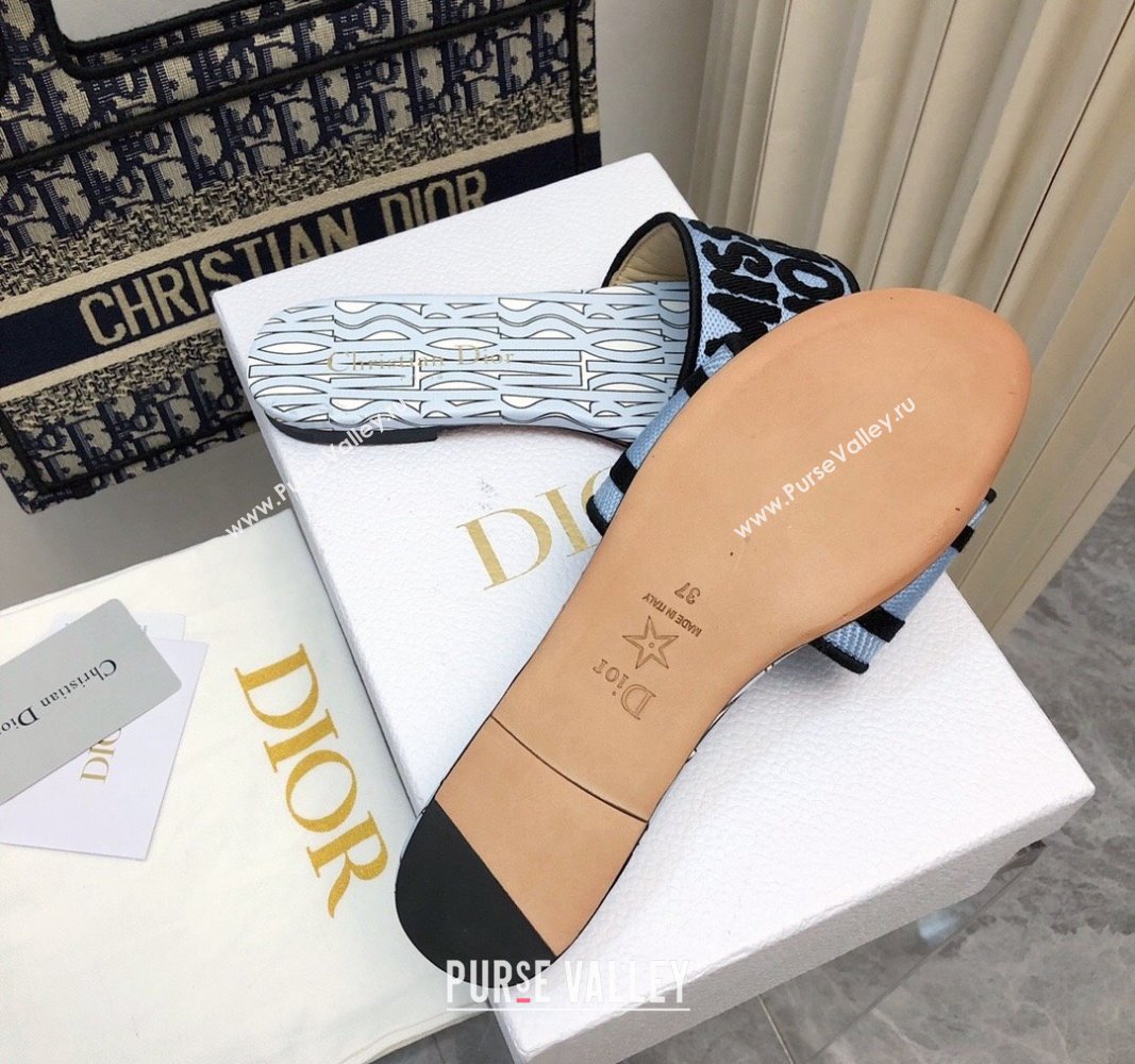 Dior Dway Flat Slides Sandal in Embroidered Cotton and Miss Dior Allover Motif Light Blue 2024 No.188 (MD-240814011)