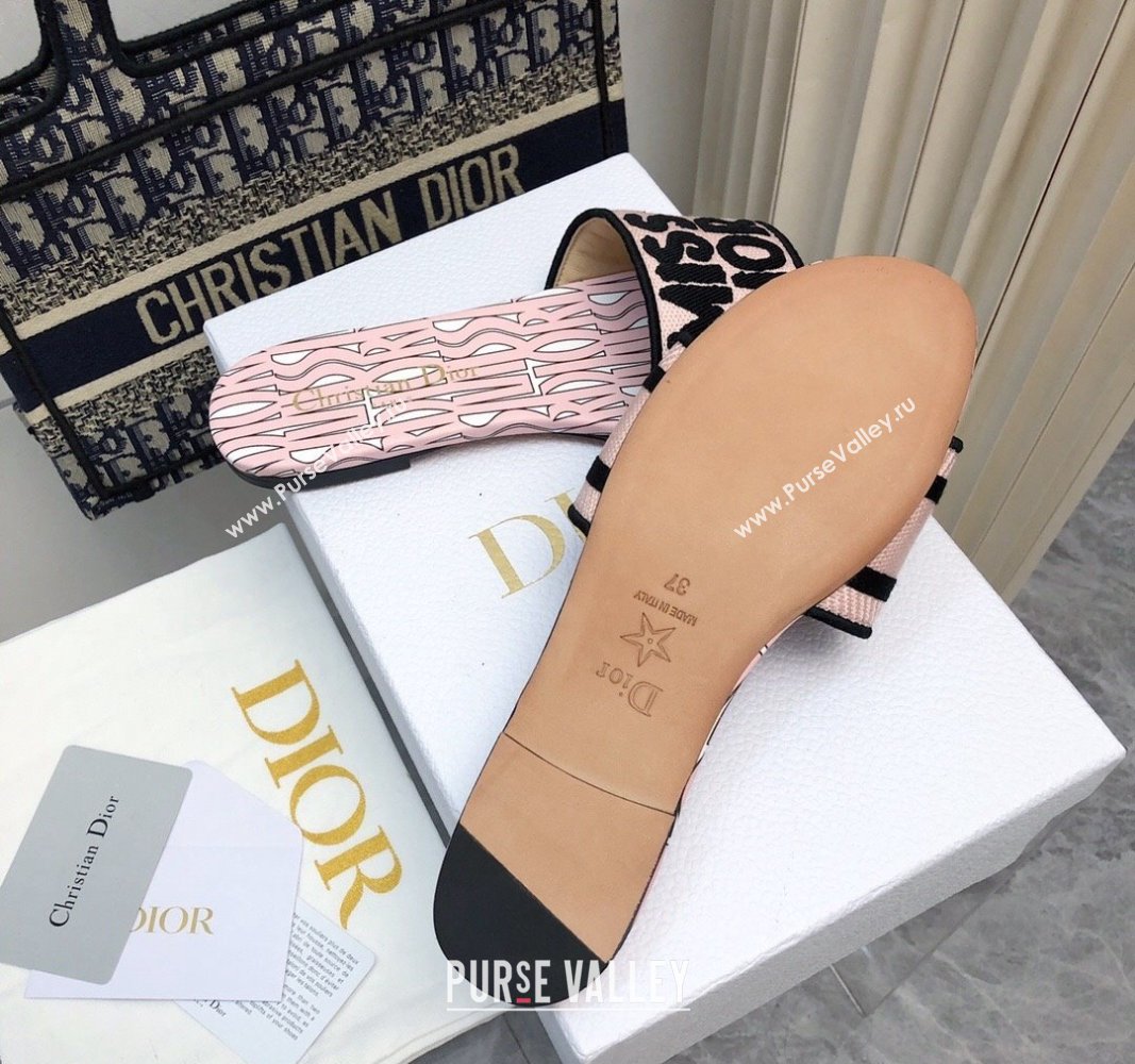 Dior Dway Flat Slides Sandal in Embroidered Cotton and Miss Dior Allover Motif Light Pink 2024 No.186 (MD-240814013)