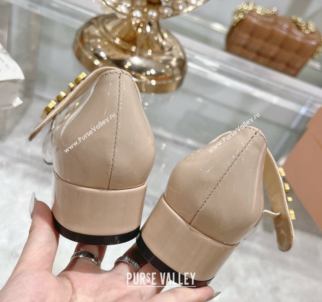 Dior Baby-D Mary Janes Pumps 4.5cm in Patent Leather Beige 2024 0814 (KL-240814002)