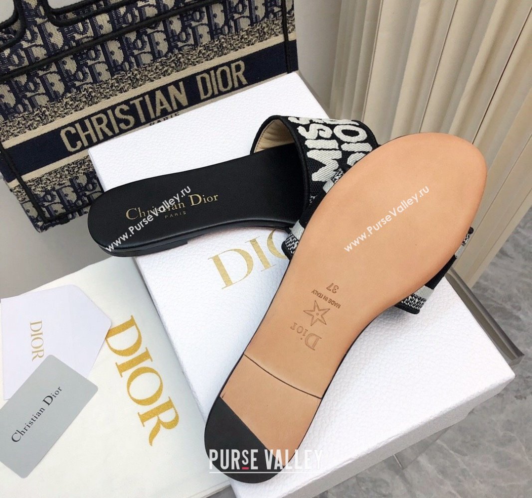 Dior Dway Flat Slides Sandal in Embroidered Cotton and Miss Dior Motif Black 2024 No.185 (MD-240814019)