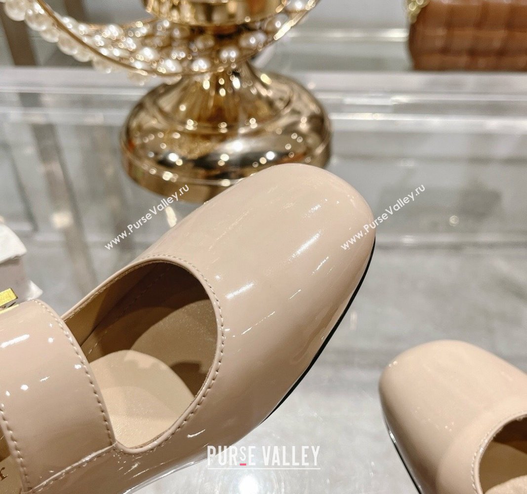 Dior Baby-D Mary Janes Pumps 4.5cm in Patent Leather Beige 2024 0814 (KL-240814002)