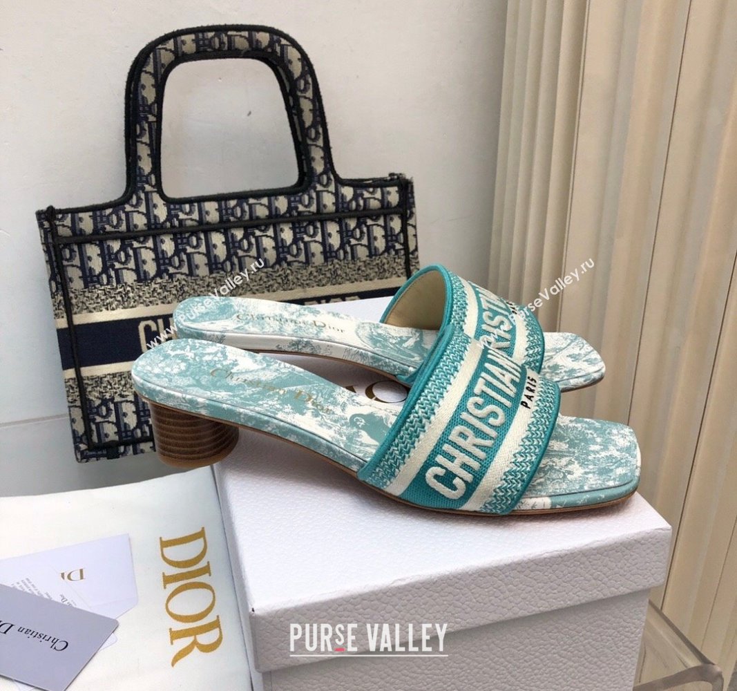 Dior Dway Heel Slides Sandal 3.5 in Embroidered Cotton and Toile de Jouy Sauvage Motif Light Green 2024 No.180 (MD-240814020)