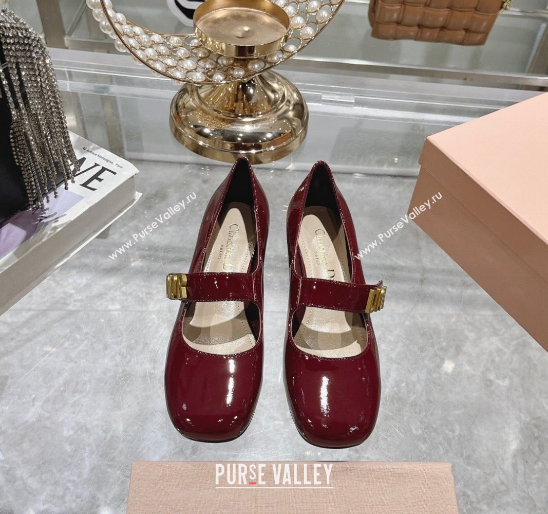 Dior Baby-D Mary Janes Pumps4.5cm in Patent Leather Burgundy 2024 0814 (KL-240814003)