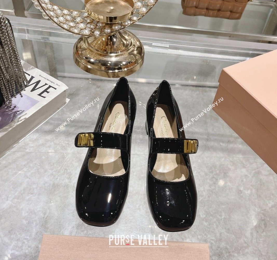 Dior Baby-D Mary Janes Pumps 4.5cm in Patent Leather Black 2024 0814 (KL-240814001)