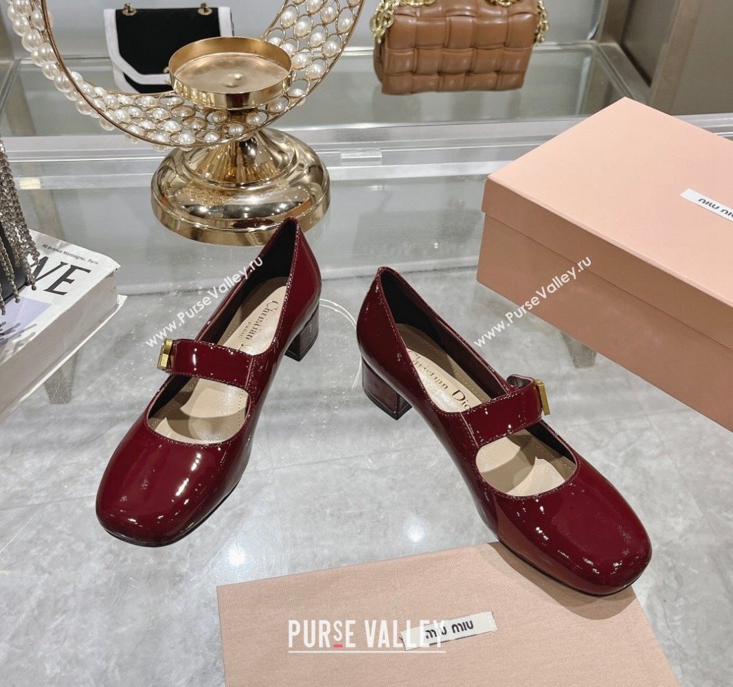 Dior Baby-D Mary Janes Pumps4.5cm in Patent Leather Burgundy 2024 0814 (KL-240814003)