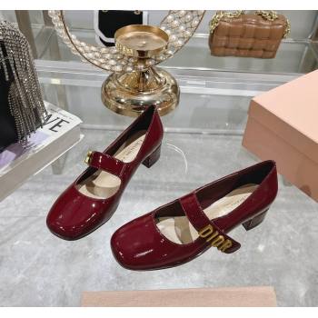 Dior Baby-D Mary Janes Pumps4.5cm in Patent Leather Burgundy 2024 0814 (KL-240814003)