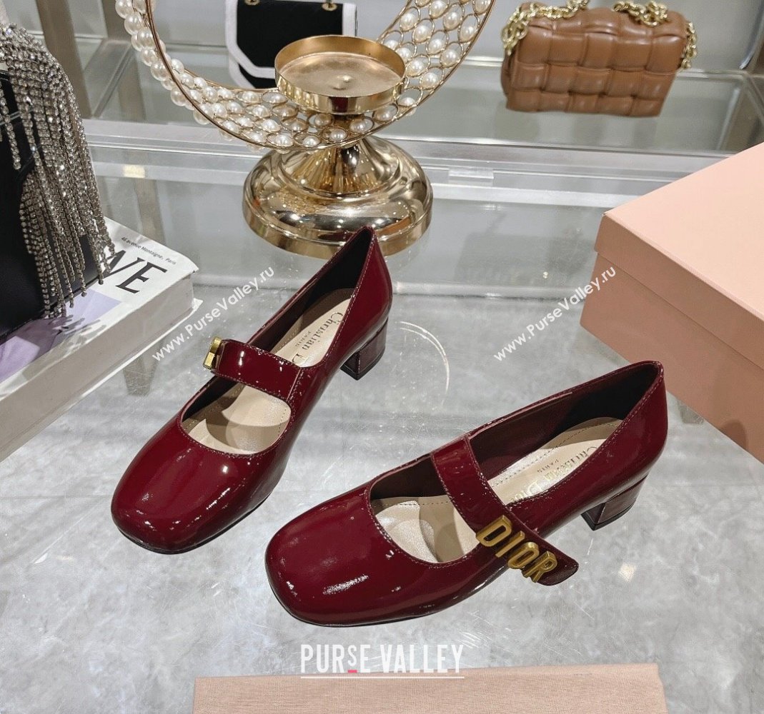 Dior Baby-D Mary Janes Pumps4.5cm in Patent Leather Burgundy 2024 0814 (KL-240814003)