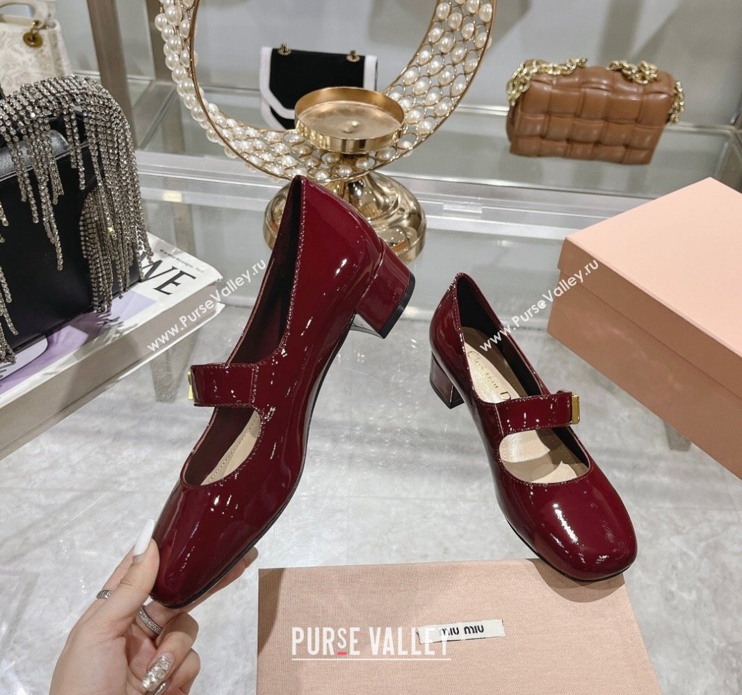 Dior Baby-D Mary Janes Pumps4.5cm in Patent Leather Burgundy 2024 0814 (KL-240814003)