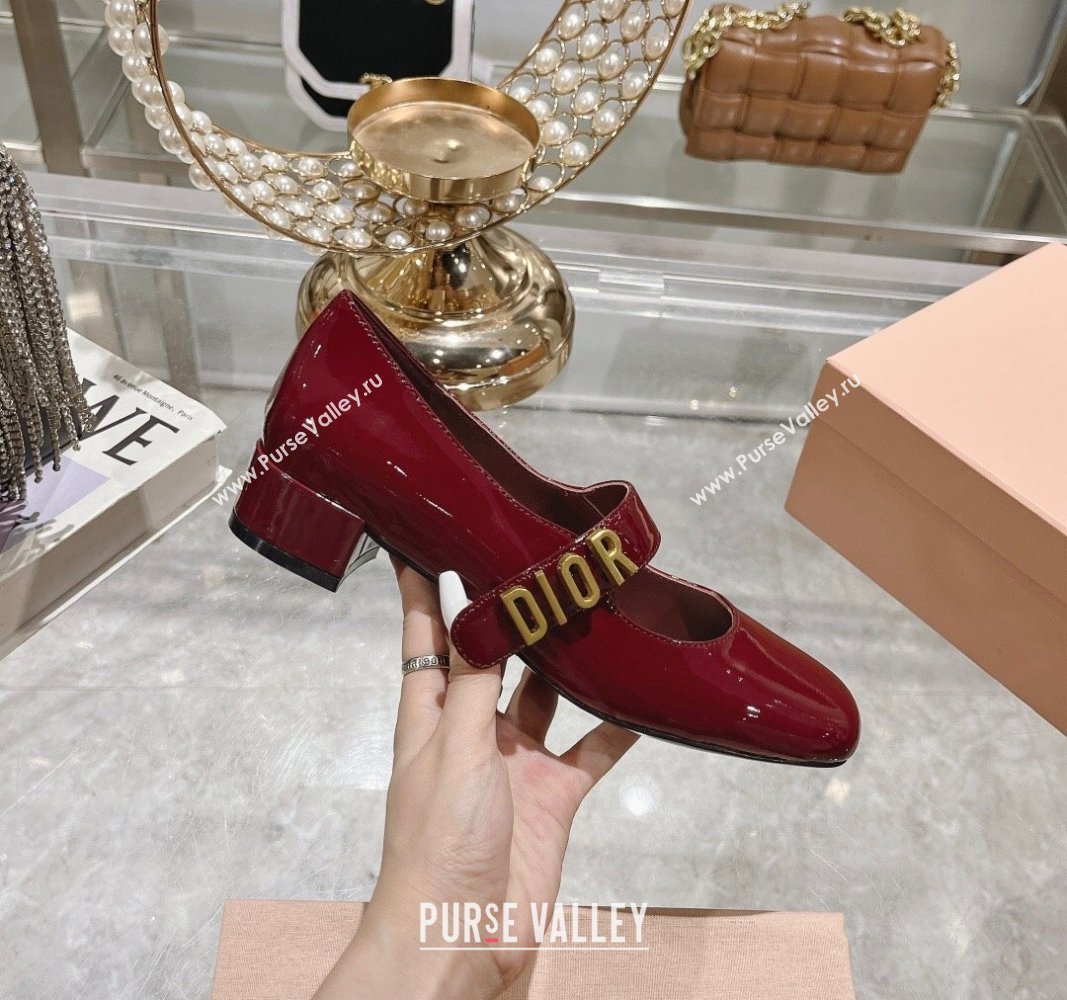 Dior Baby-D Mary Janes Pumps4.5cm in Patent Leather Burgundy 2024 0814 (KL-240814003)