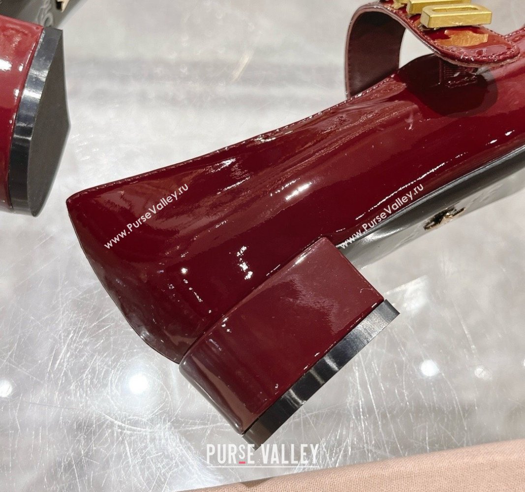 Dior Baby-D Mary Janes Pumps4.5cm in Patent Leather Burgundy 2024 0814 (KL-240814003)