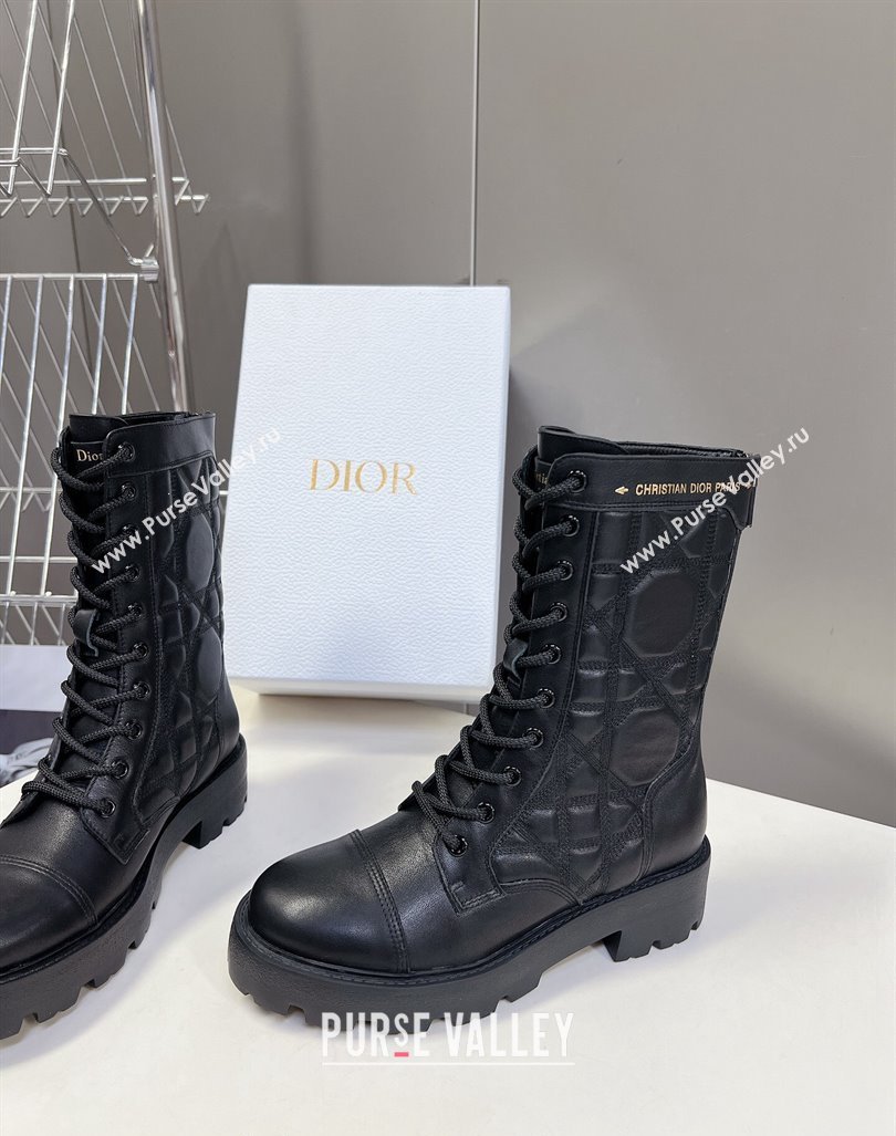 Dior D-Unit Ankle Boots 3.5cm in Quilted Cannage Calfskin Black 2024 (MD-240814028)