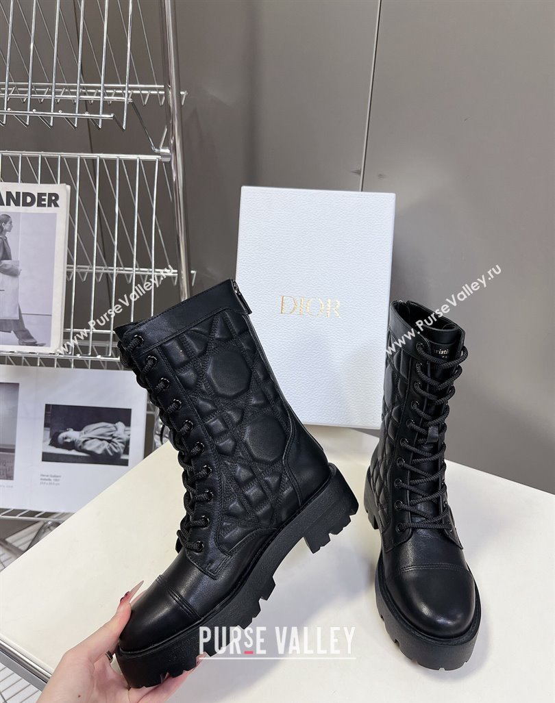 Dior D-Unit Ankle Boots 3.5cm in Quilted Cannage Calfskin Black 2024 (MD-240814028)