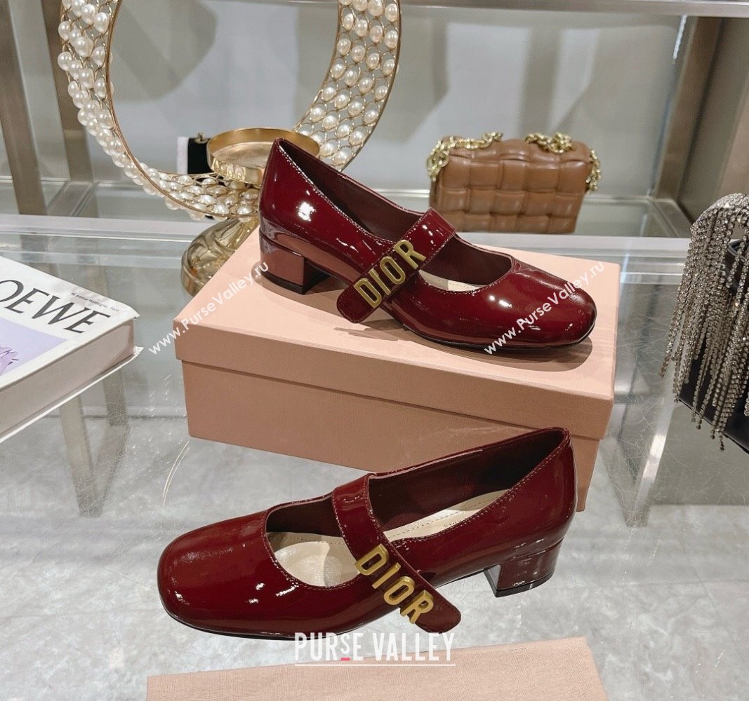 Dior Baby-D Mary Janes Pumps4.5cm in Patent Leather Burgundy 2024 0814 (KL-240814003)