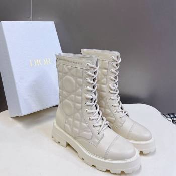 Dior D-Unit Ankle Boots 3.5cm in Quilted Cannage Calfskin White 2024 (MD-240814029)