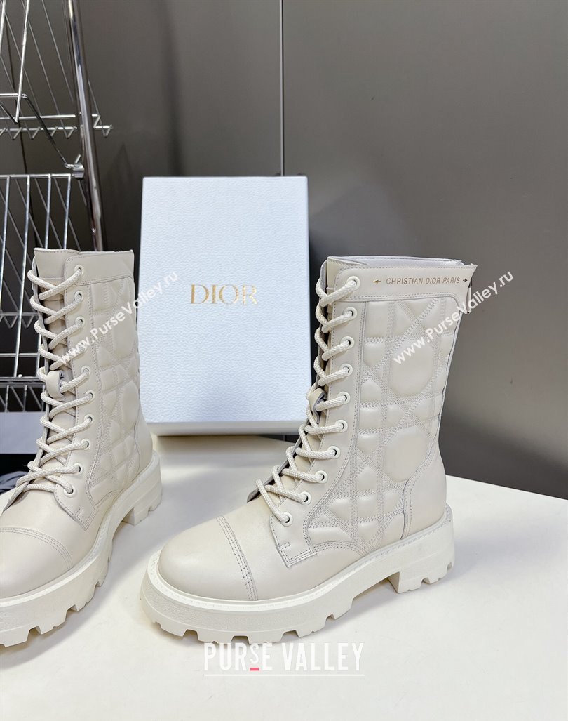 Dior D-Unit Ankle Boots 3.5cm in Quilted Cannage Calfskin White 2024 (MD-240814029)