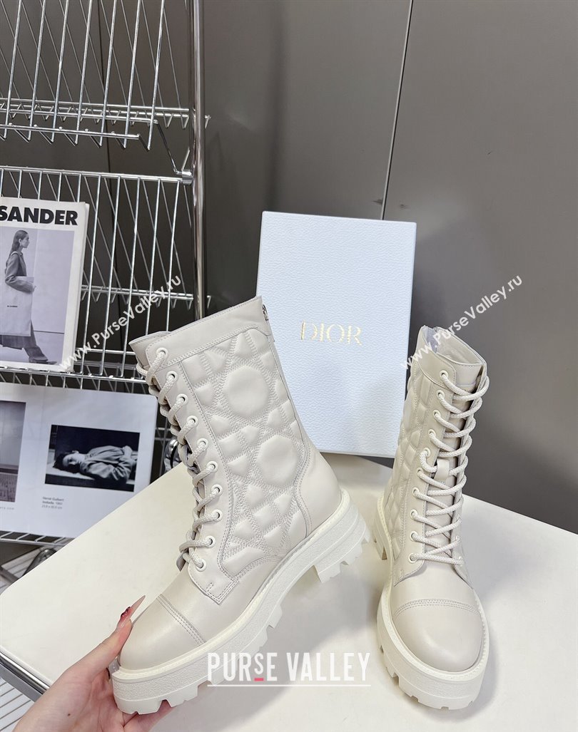 Dior D-Unit Ankle Boots 3.5cm in Quilted Cannage Calfskin White 2024 (MD-240814029)