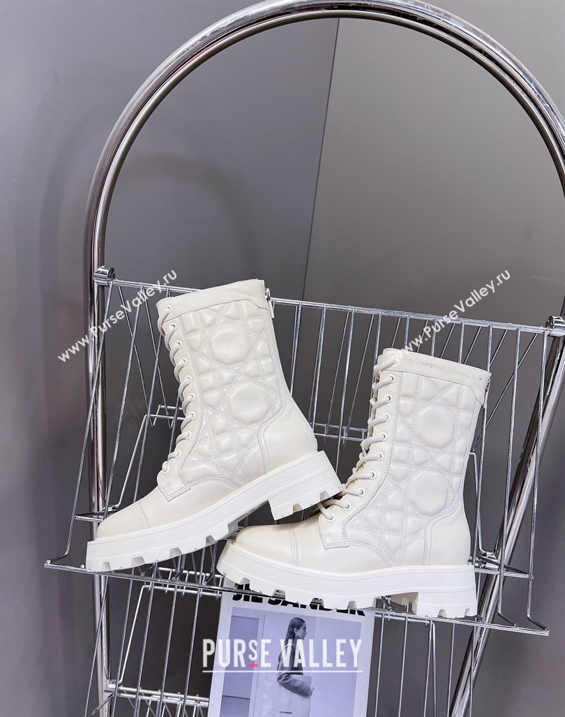 Dior D-Unit Ankle Boots 3.5cm in Quilted Cannage Calfskin White 2024 (MD-240814029)