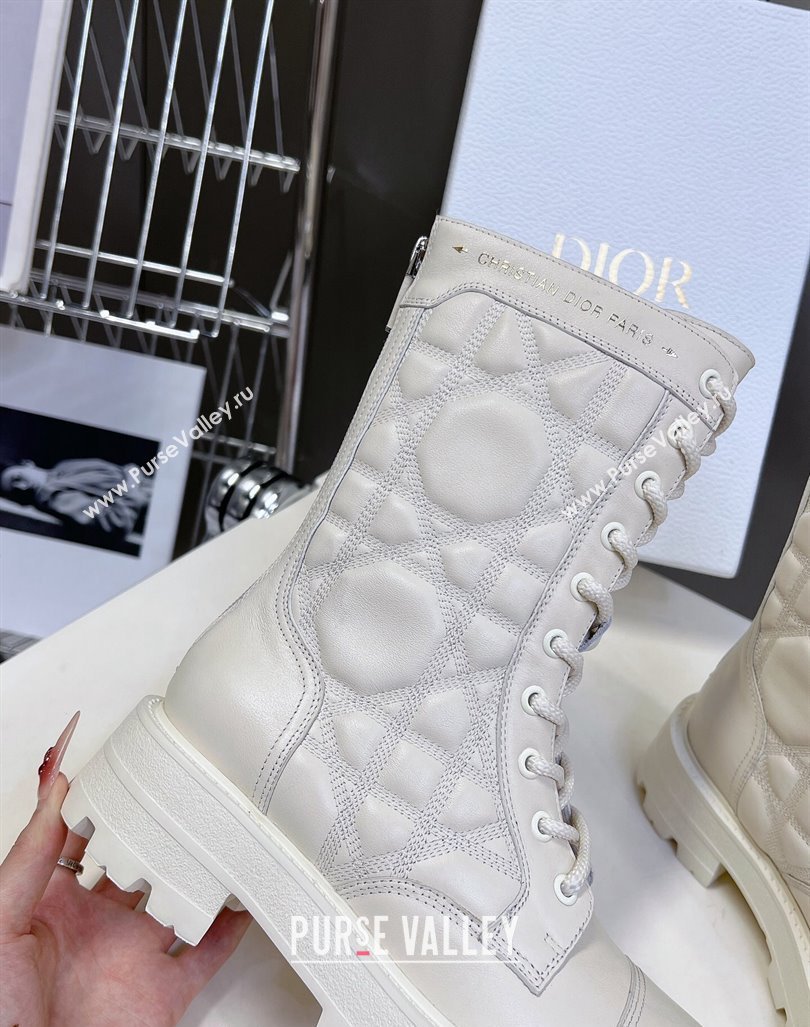 Dior D-Unit Ankle Boots 3.5cm in Quilted Cannage Calfskin White 2024 (MD-240814029)