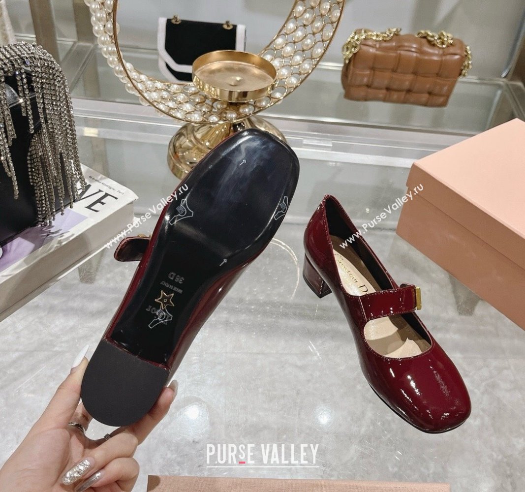 Dior Baby-D Mary Janes Pumps4.5cm in Patent Leather Burgundy 2024 0814 (KL-240814003)