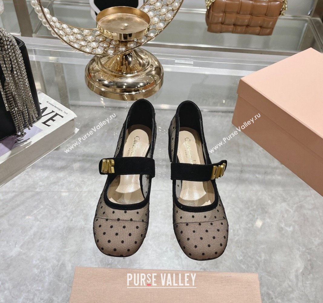 Dior Baby-D Mary Janes Pumps 4.5cm in Dotted Mesh Beige 2024 0814 (KL-240814004)