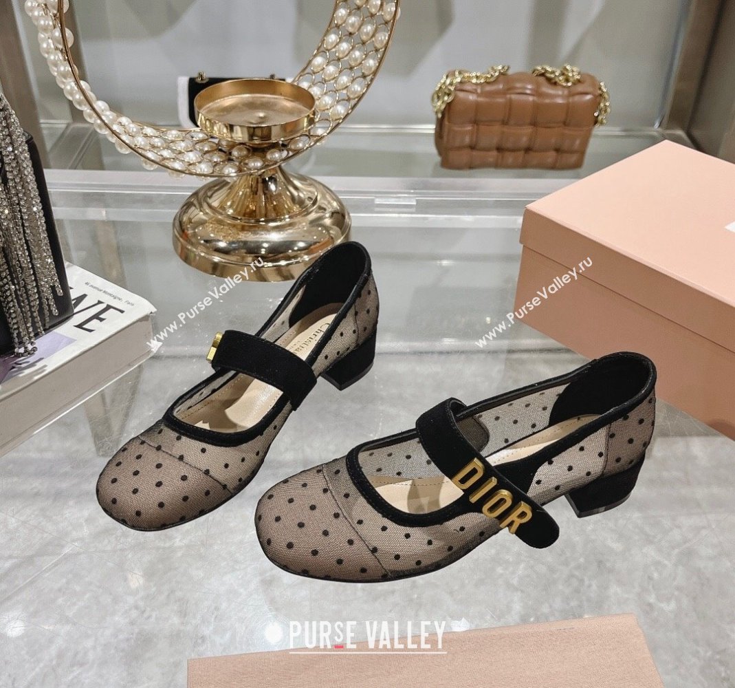 Dior Baby-D Mary Janes Pumps 4.5cm in Dotted Mesh Beige 2024 0814 (KL-240814004)