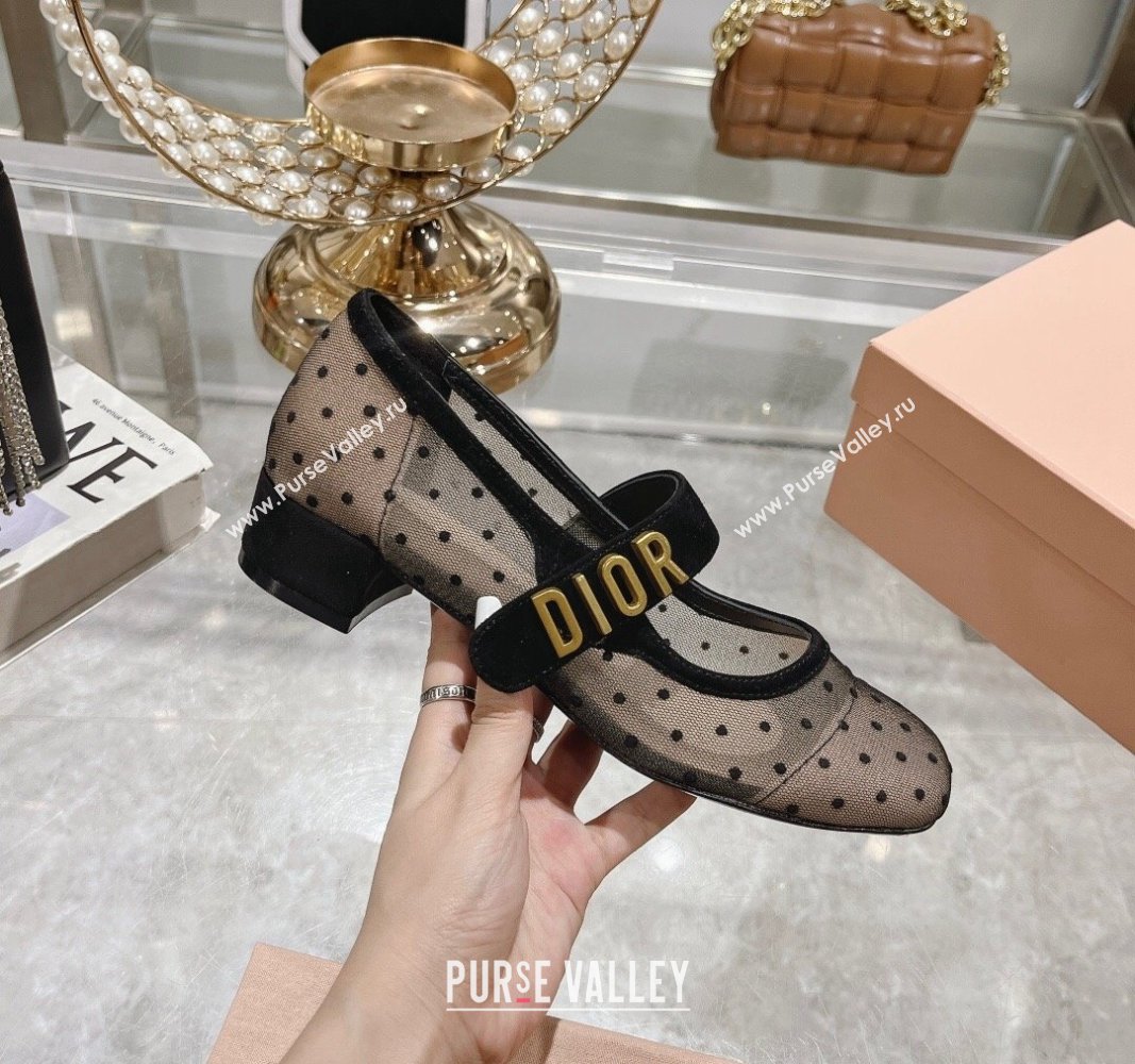 Dior Baby-D Mary Janes Pumps 4.5cm in Dotted Mesh Beige 2024 0814 (KL-240814004)