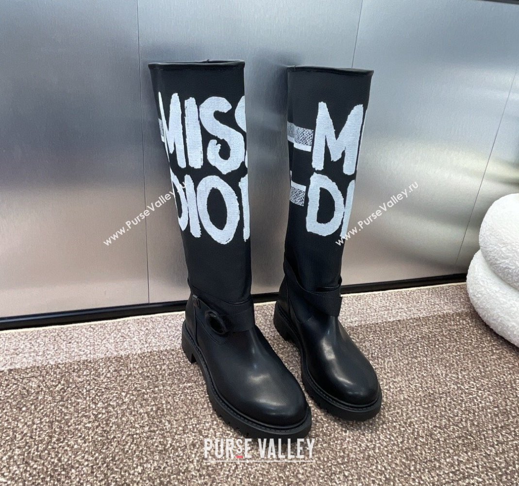 Dior Miss Dior D-Major High Boots 3cm in Fabric and Leather Black 2024 (KL-240814006)