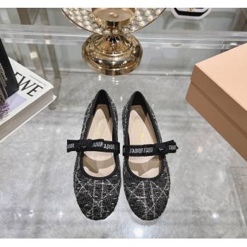 Dior Mary Janes Ballet Flats in Black and White Cannage Tweed with Bow 2024 081401 (MD-240814041)