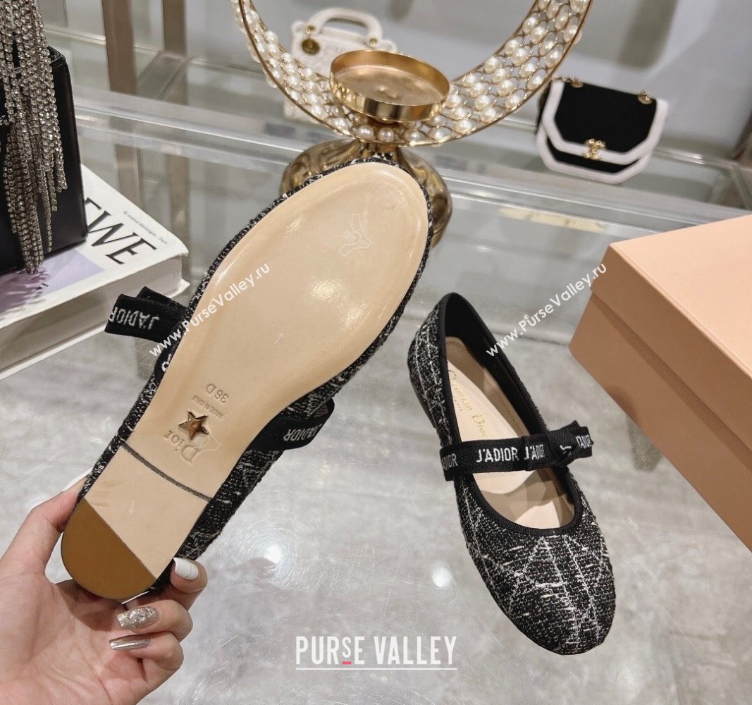 Dior Mary Janes Ballet Flats in Black and White Cannage Tweed with Bow 2024 081401 (MD-240814041)