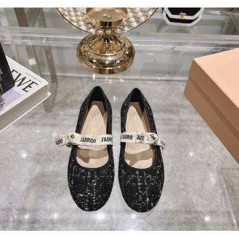 Dior Mary Janes Ballet Flats in Black and White2 Cannage Tweed with Bow 2024 0814 (MD-240814042)