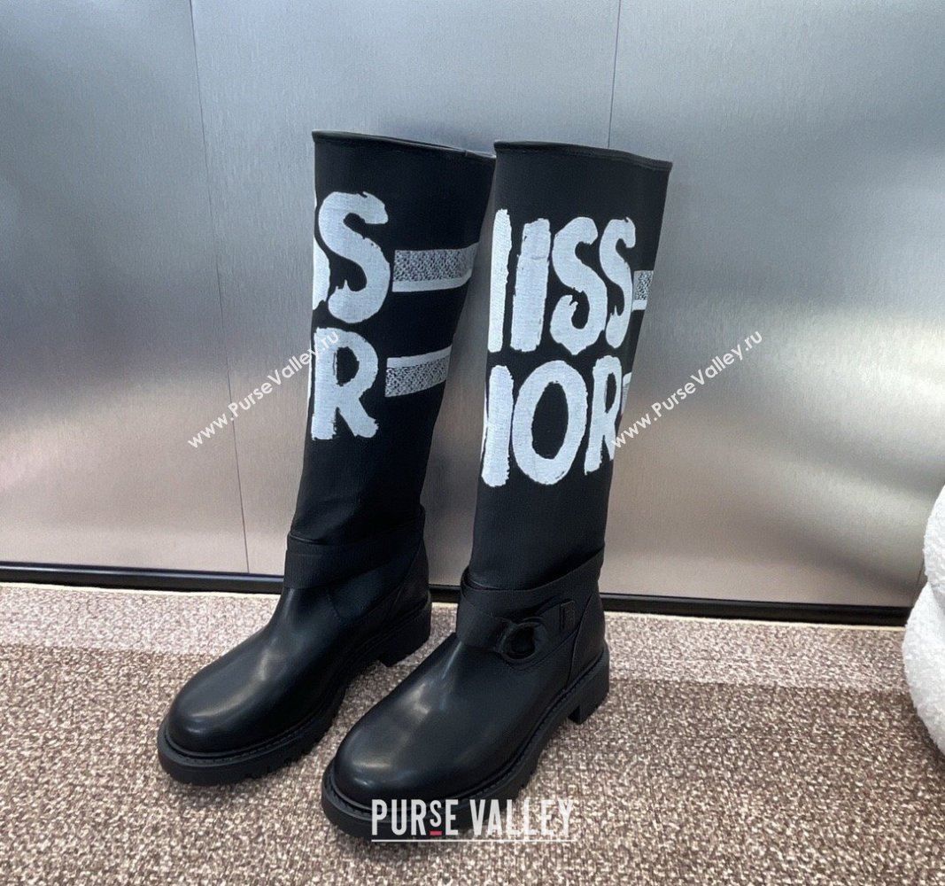 Dior Miss Dior D-Major High Boots 3cm in Fabric and Leather Black 2024 (KL-240814006)