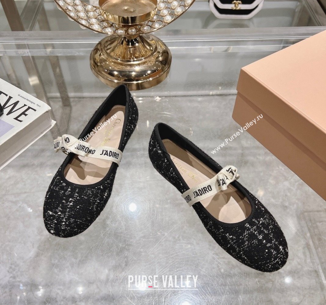 Dior Mary Janes Ballet Flats in Black and White2 Cannage Tweed with Bow 2024 0814 (MD-240814042)