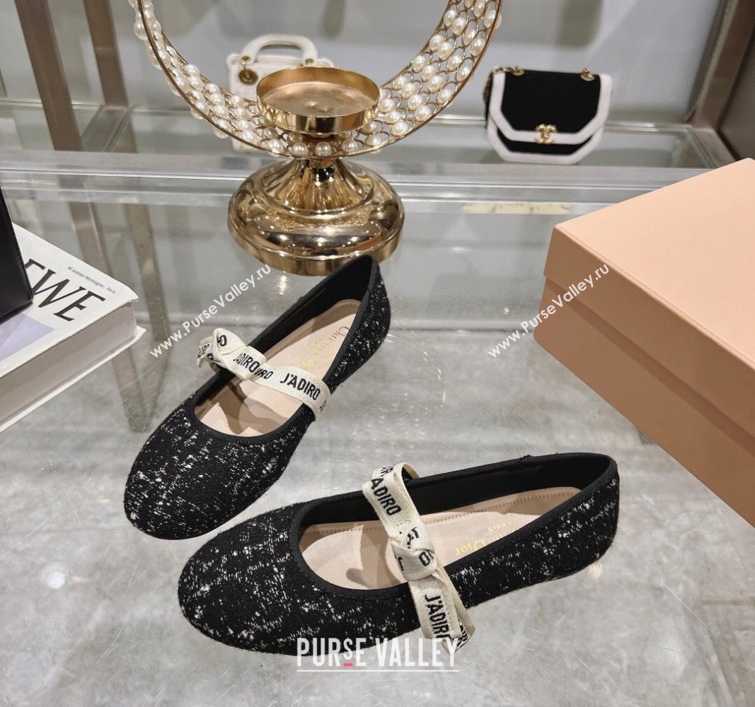 Dior Mary Janes Ballet Flats in Black and White2 Cannage Tweed with Bow 2024 0814 (MD-240814042)