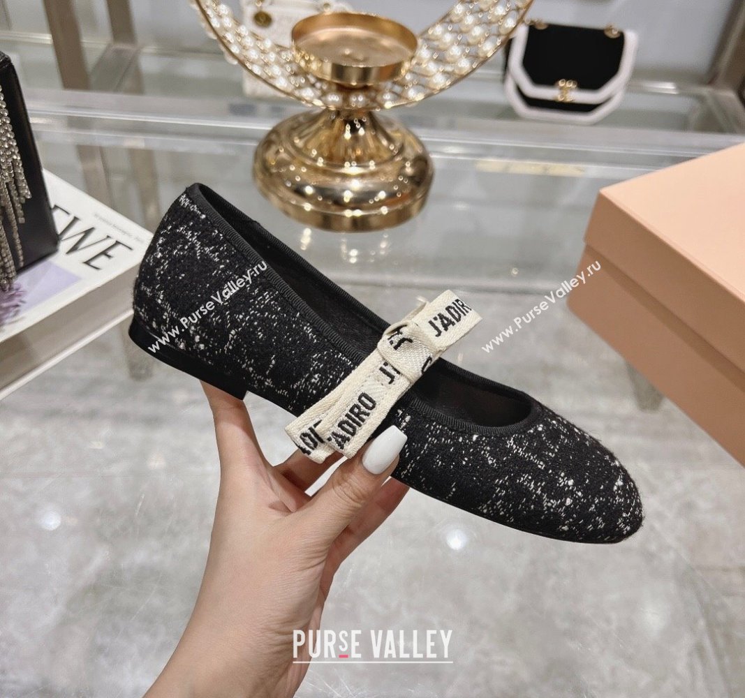 Dior Mary Janes Ballet Flats in Black and White2 Cannage Tweed with Bow 2024 0814 (MD-240814042)