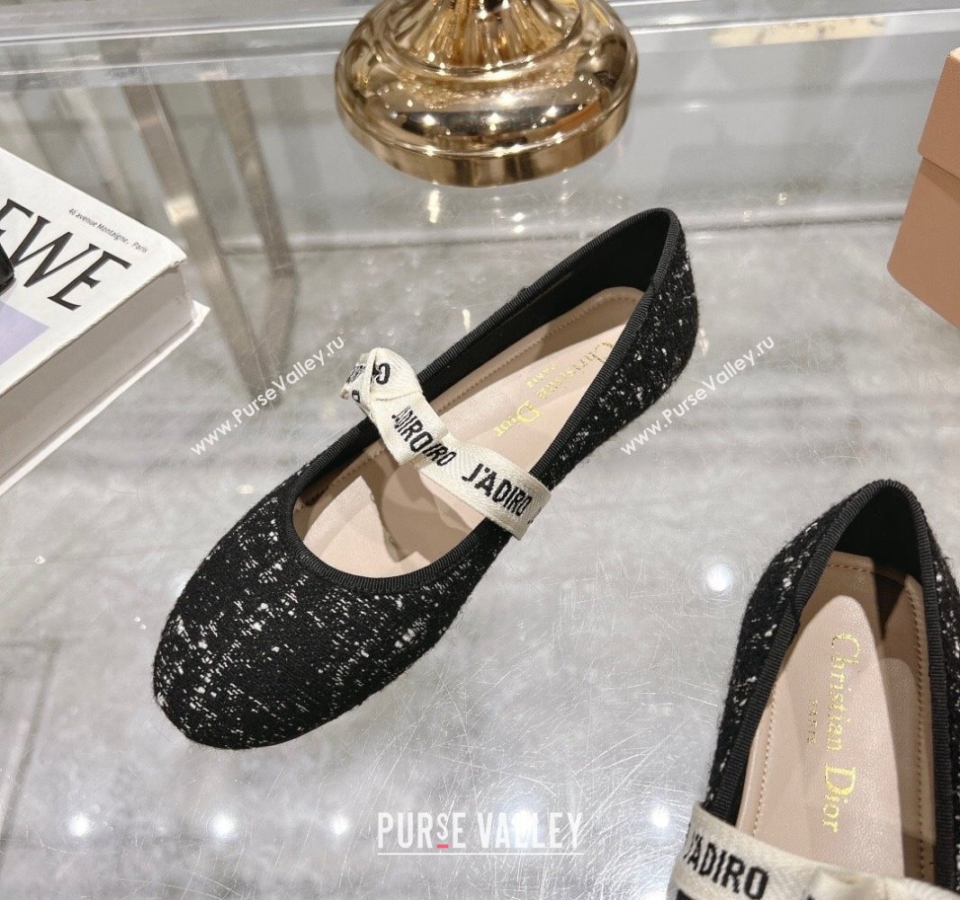 Dior Mary Janes Ballet Flats in Black and White2 Cannage Tweed with Bow 2024 0814 (MD-240814042)