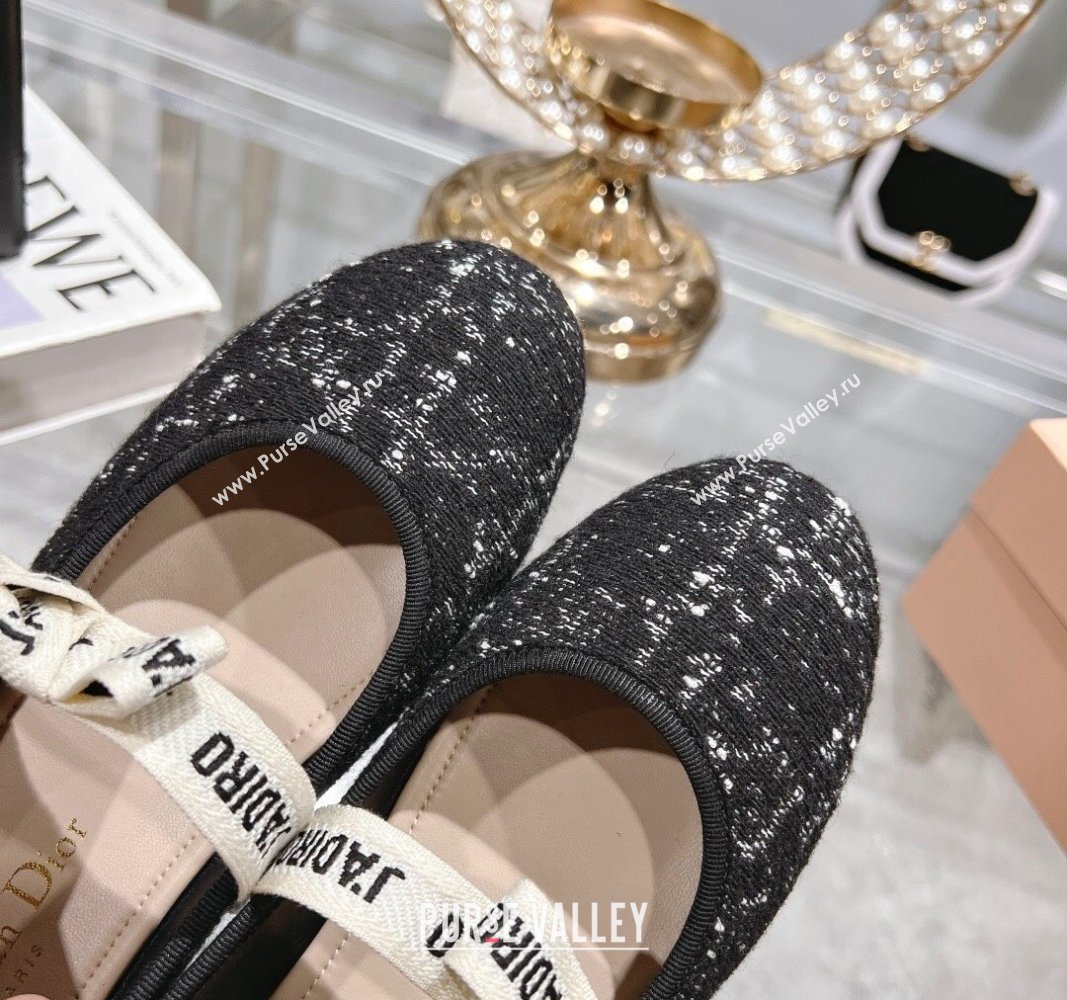 Dior Mary Janes Ballet Flats in Black and White2 Cannage Tweed with Bow 2024 0814 (MD-240814042)