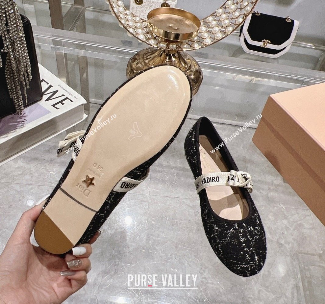 Dior Mary Janes Ballet Flats in Black and White2 Cannage Tweed with Bow 2024 0814 (MD-240814042)