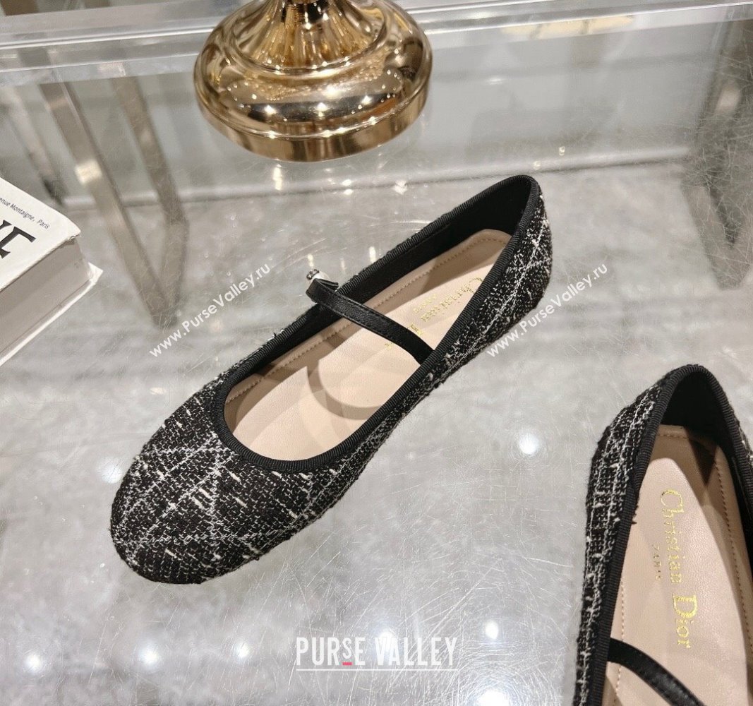 Dior Mary Janes Ballet Flats in Black and White Cannage Tweed with Pearl 2024 081401 (MD-240814043)