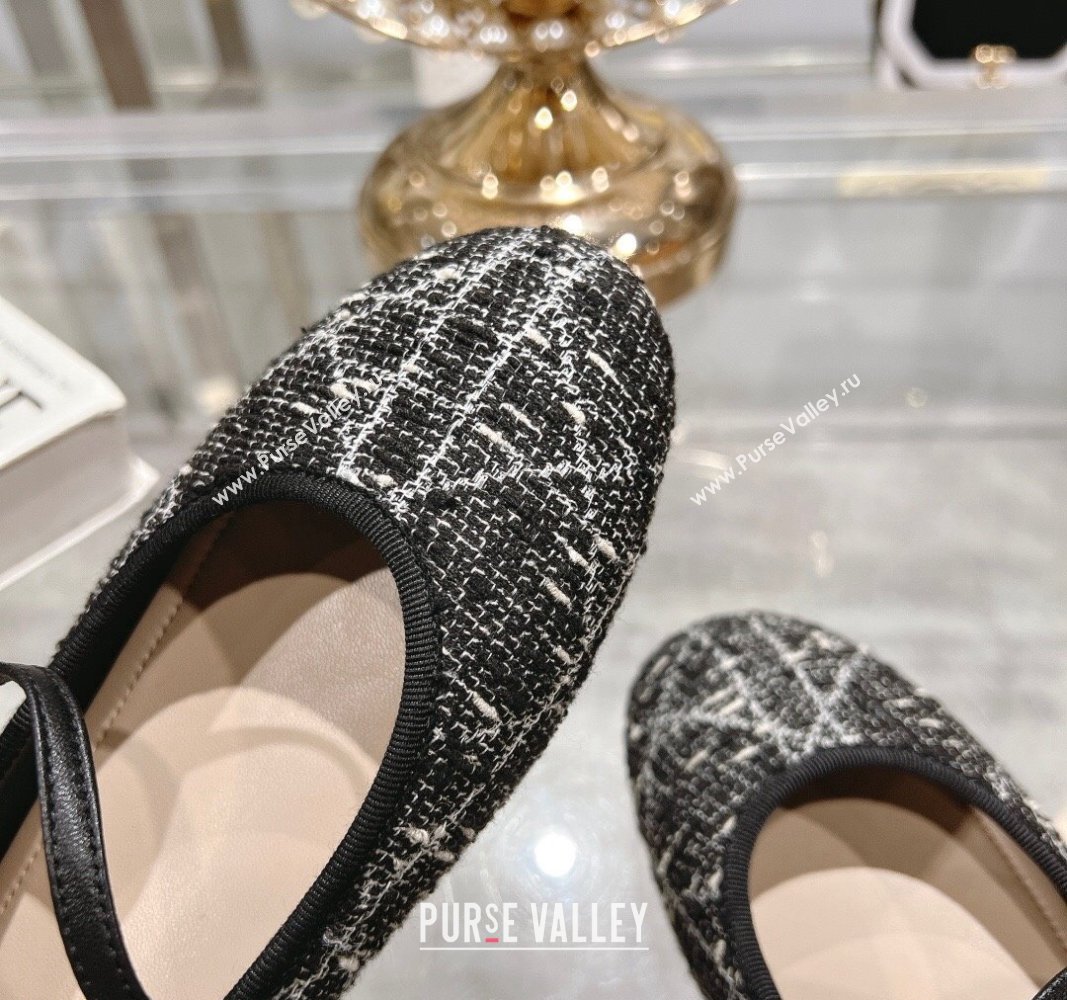 Dior Mary Janes Ballet Flats in Black and White Cannage Tweed with Pearl 2024 081401 (MD-240814043)