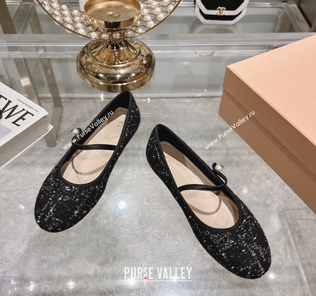 Dior Mary Janes Ballet Flats in Black and White2 Cannage Tweed with Pearl 2024 0814 (MD-240814044)