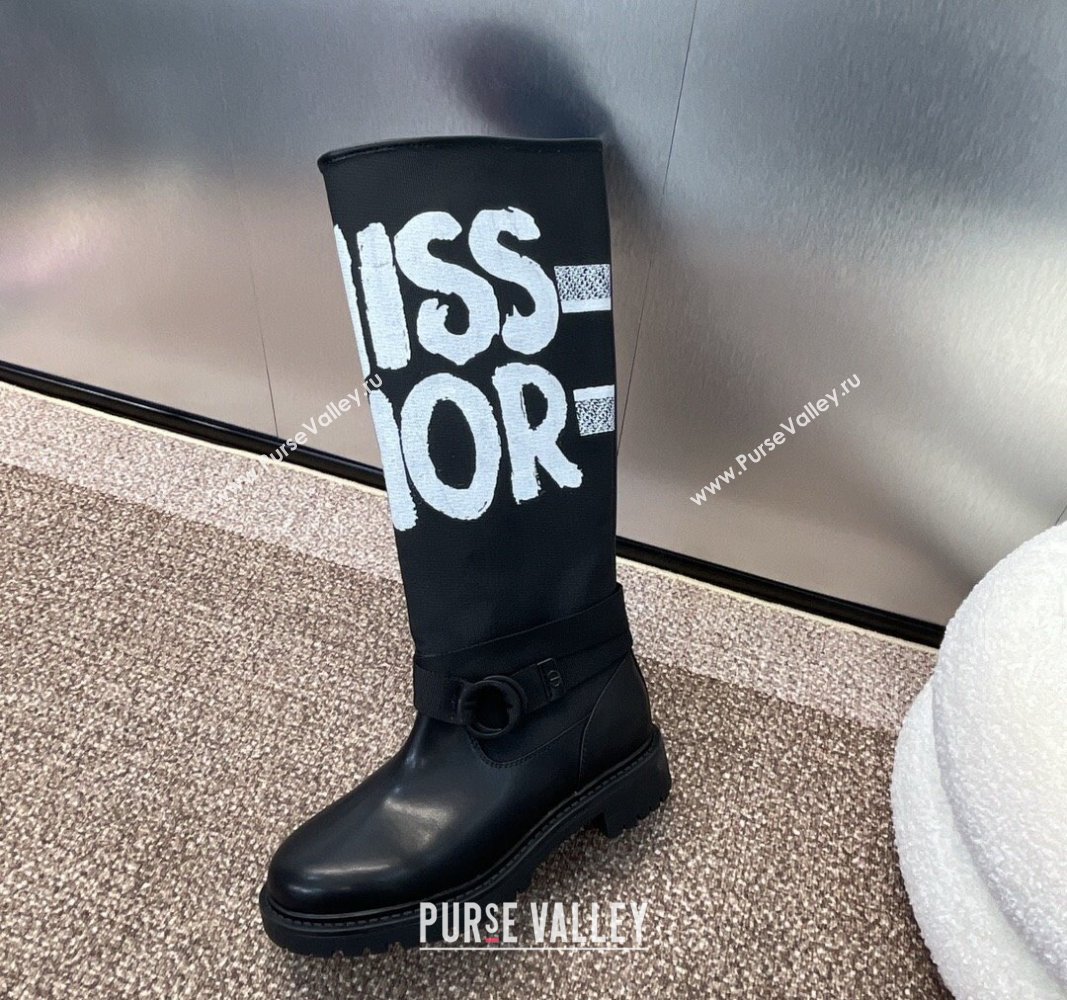 Dior Miss Dior D-Major High Boots 3cm in Fabric and Leather Black 2024 (KL-240814006)