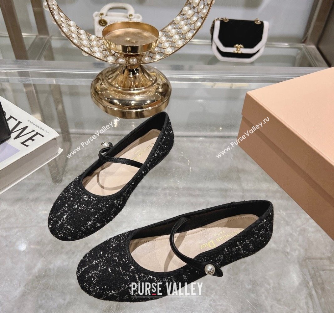 Dior Mary Janes Ballet Flats in Black and White2 Cannage Tweed with Pearl 2024 0814 (MD-240814044)